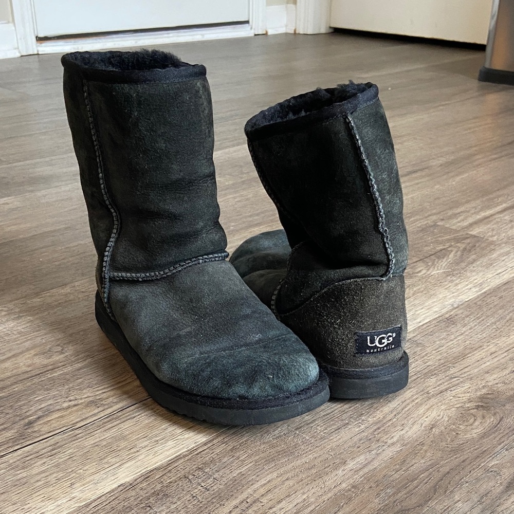 UGG Black Short Suede Shearling Boots